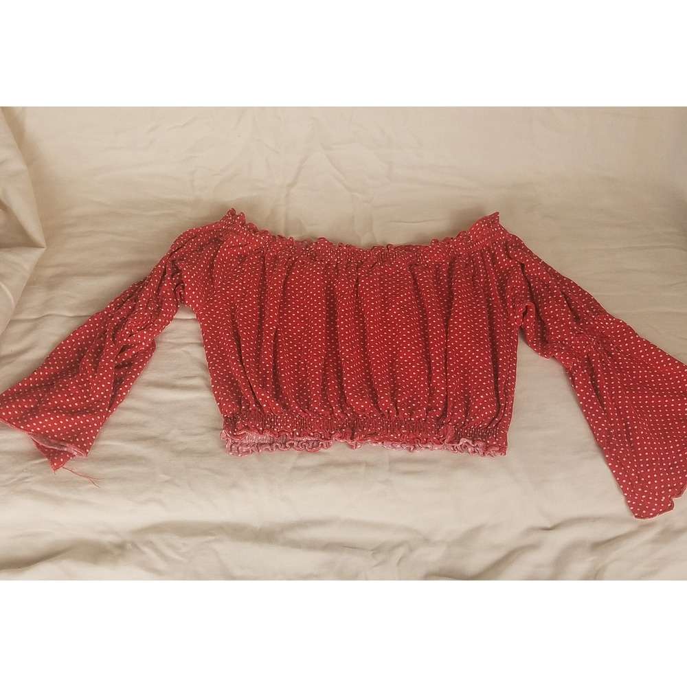 Cotton On Polka Dot Crop Top Womens M Red Excellent Bell Sleeve Daisy Duke